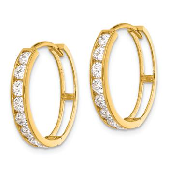 14k Yellow Gold Polished Cubic Zirconia 13/16" Huggie Hoop Earrings