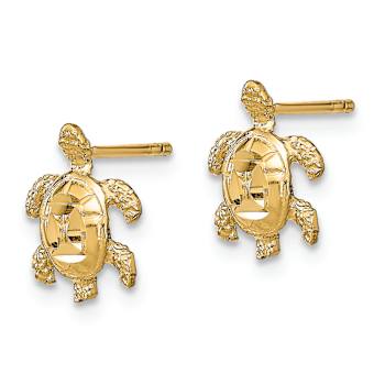14k Yellow Gold Polished Diamond-Cut Sea Turtle Stud Earrings