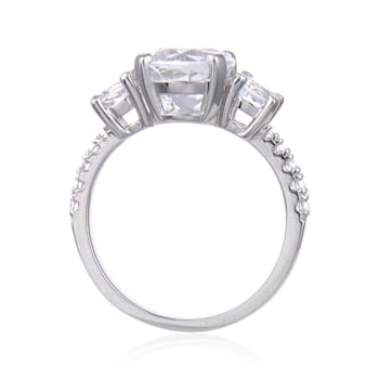 Round White Topaz Sterling Silver 3-Stone Engagement Style Ring, 3.48ctw