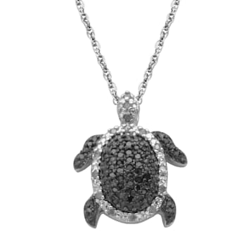 Black And White Diamond Rhodium Over Sterling Silver Turtle Pendant With
Chain 0.25ctw
