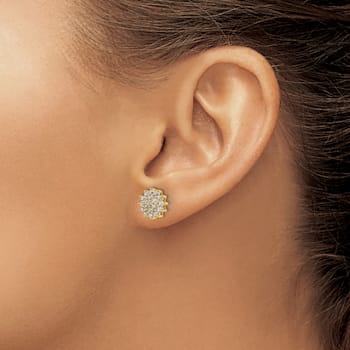 14K Yellow Gold Lab Grown Diamond SI1/SI2, G H I, Cluster Post Earrings