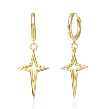 Celestial Star Dangle Earrings In 14K Gold Over Brass
