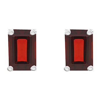 6x4mm Emerald Cut Garnet 14k White Gold Stud Earrings