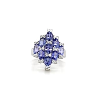 Rhodium Over Sterling Silver Oval Tanzanite and White Zircon Ring 4.06ctw