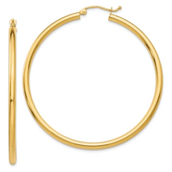 14k Yellow Gold 1 15/16" Polished Tube Hoop Earrings