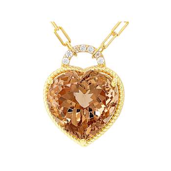 Champagne Quartz Heart And White Zircon Toggle Necklace In 18K Gold Over
Sterling Silver 10.06ctw