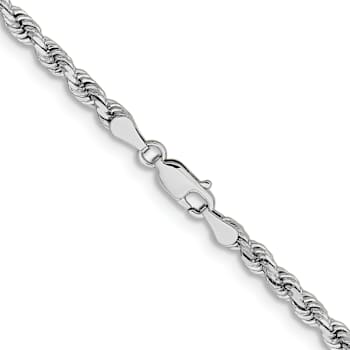 Rhodium Over 14k White Gold 3.75mm Solid Diamond-Cut Rope 24 Inch Chain