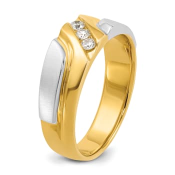 10K Two-tone Yellow and White Gold Men's Polished and Satin Grooved
3-Stone A Diamond Ring 0.15ctw