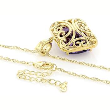 Amethyst Rectangular Cushion And White Zircon Pendant Necklace In 18K
Gold Over Sterling Silver 15.53ctw