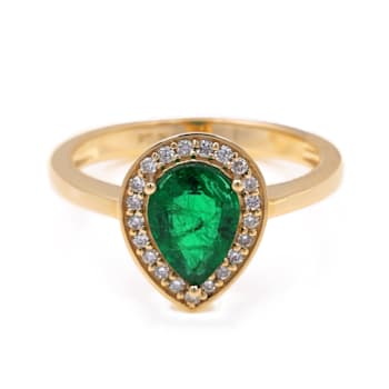 1.31 Ctw Emerald With 0.16 Ctw White Diamond Ring in 14K YG