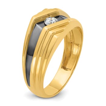 10K Yellow Gold with Black Rhodium Men's Polished and Grooved Diamond
Ring 0.15ctw