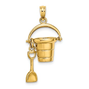 14k Yellow Gold Textured Cape Cod Bucket with Shovel Pendant