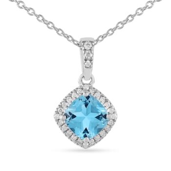Swiss Blue Topaz December Birthstone Necklace with Moissanite Accents
Rhodium Over Sterling Silver
