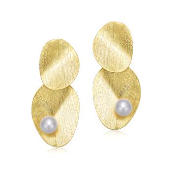 Pear Shape Freshwater Pearl Drop Earrings In 14K Gold Over Sterling Silver