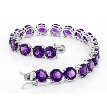 Purple Amethyst Rhodium Over Sterling Silver Tennis Bracelet 34.60ctw