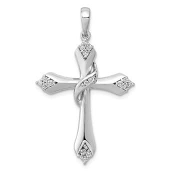 Rhodium Over 14k White Gold Diamond Cross Pendant