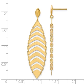 14K Yellow Gold Polished Diamond-cut Post Dangle Leaf Earrings