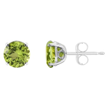 6mm Round Peridot Rhodium Over Sterling Silver Stud Earrings