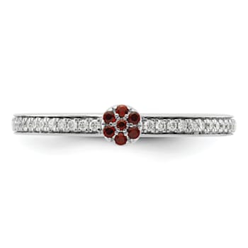 14K White Gold Stackable Expressions Garnet and Diamond Ring 0.075ctw