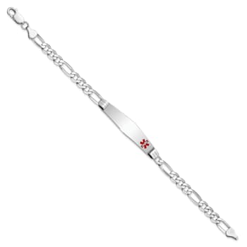 Rhodium Over 14k White Gold Medical Soft Diamond Shape Red Enamel Figaro
Link ID Bracelet