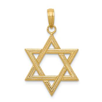 14k Yellow Gold Polished and Textured Star of David Pendant
