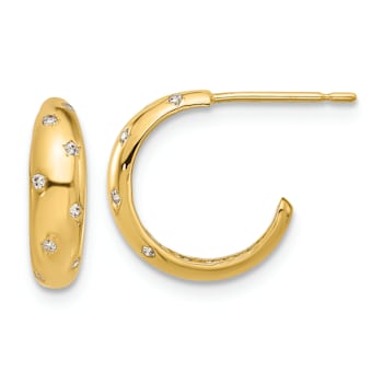 14K Yellow Gold Polished Cubic Zirconia Post Hoop Earrings
