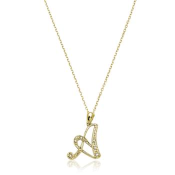 10K Yellow Gold Script White Diamond Initial Letter A Pendant With
Chain, 0.02ctw
