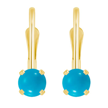 4mm Round Turquoise 14k Yellow Gold Drop Earrings