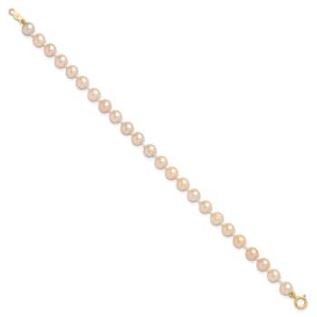 14K Yellow Gold 4-5mm Pink Freshwater Cultured Pearl 5.5 Inch Bracelet
and Earrings Set