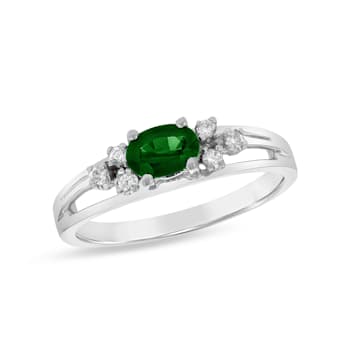0.50ctw Emerald and Diamond Band Ring in 14k White Gold