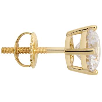 White Cubic Zirconia 14k Yellow Gold Studs With Velvet Gift Box 2.50ctw