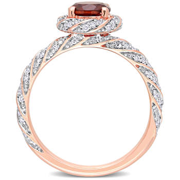 Garnet and Diamond 14K Rose Gold Halo Ring 1.24ctw