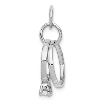 Rhodium Over 14k White Gold Polished 3D Cubic Zirconia Wedding Rings Charm