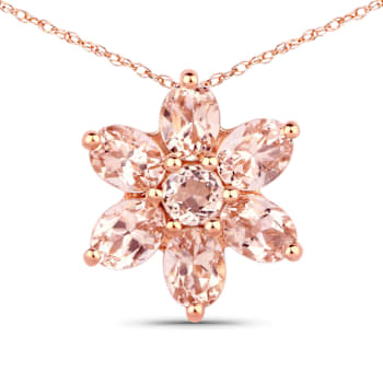 Peach Morganite 10K Rose Gold Floral Cluster Necklace For Friend  0.99ctw