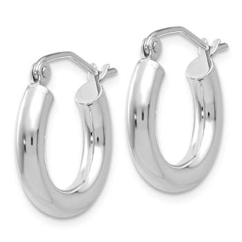 Rhodium Over 14k White Gold 5/8" Polished Tube Hoop Earrings