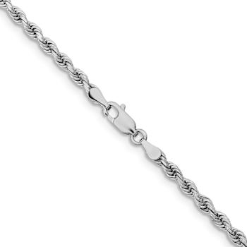 Rhodium Over 14k White Gold 3.25mm Solid Diamond-Cut Rope 16 Inch Chain