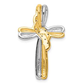 10k Yellow Gold and 10k White Gold Diamond Cross Chain Slide Pendant