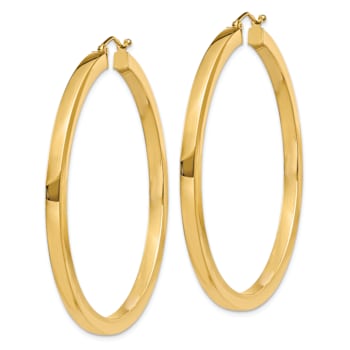 14K Yellow Gold Polished 1 15/16" Square Hoop Earrings