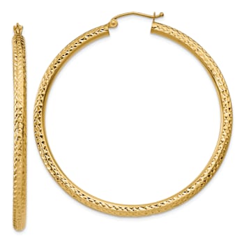 14k Yellow Gold Diamond-Cut 1 15/16" Round Hoop Earrings