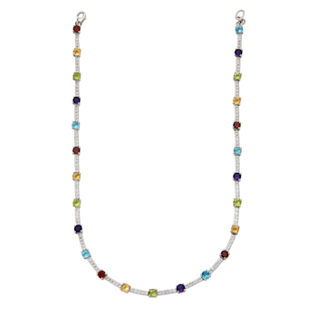 Multi-Gemstone Rhodium Over Sterling Silver Necklace 16.44ctw