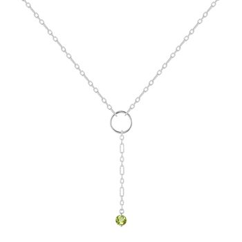 Round Peridot Rhodium Over Sterling Silver Dainty Necklace, 0.30ct