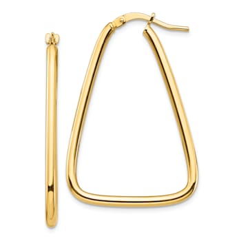 14k Yellow Gold 1 7/16" Polished Triangle Hoop Earrings