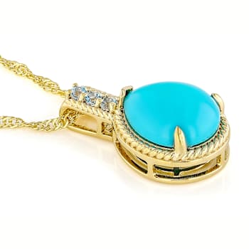 Turquoise Pear And Blue Topaz Pendant Necklace In 18K Gold Over Sterling Silver