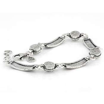 Cultured Freshwater Pearl Floral Station Bracelet In Sterling Silver 6.5-7mm