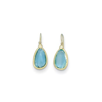 14K Yellow Gold Diamond and Blue Topaz Dangle Earrings