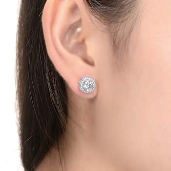 CZ Halo Stud Earrings In Sterling Silver