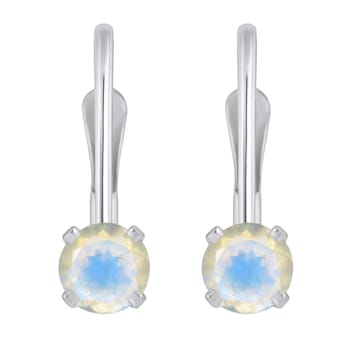4mm Round Moonstone Rhodium Over 14k White Gold Drop Earrings