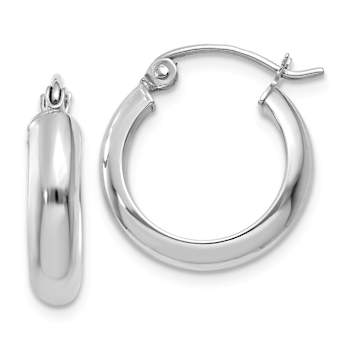 Rhodium Over 14k White Gold 3/4" Hoop Earrings