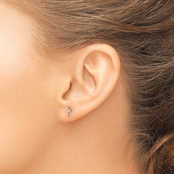 14k Yellow Gold Polished Cross Stud Earrings