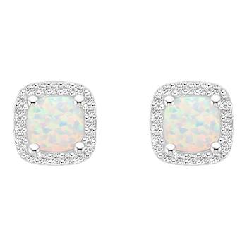 5mm Cushion Created Opal And Created White Sapphire 10k White Gold Halo
Stud Earrings
